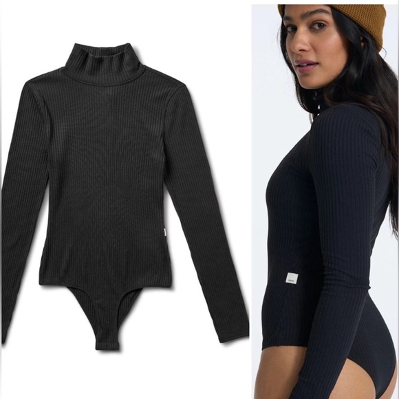 Vuori Bleeker Ribbed Brown Caramel Long Sleeve Mock Neck Bodysuit Size M - Picture 2 of 16